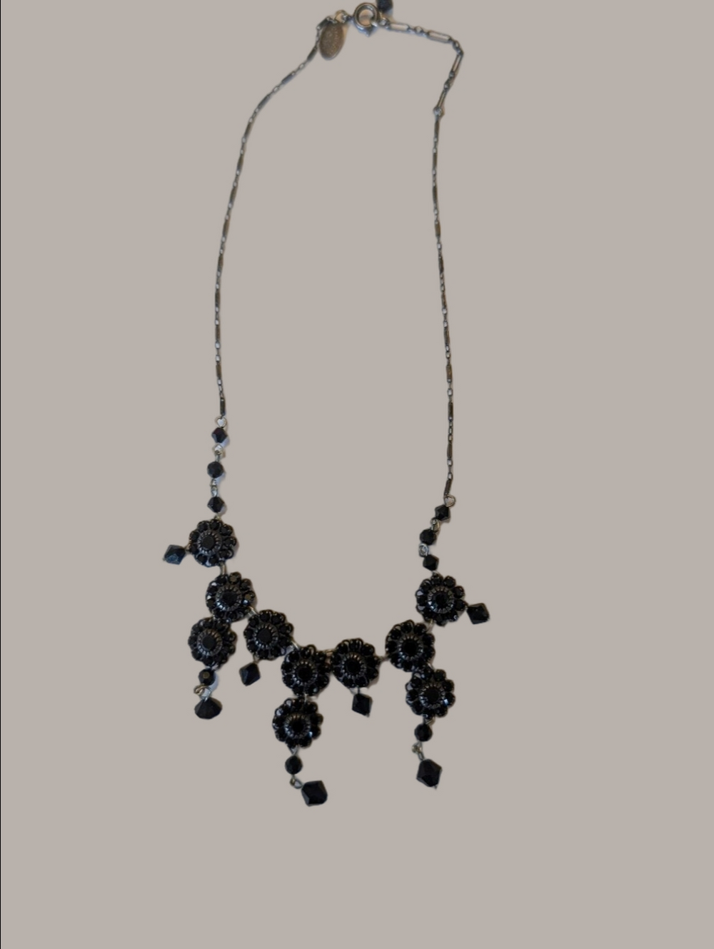 Vintage Liz Palacio Of S. F Black Floral Crystal Statement Necklace -